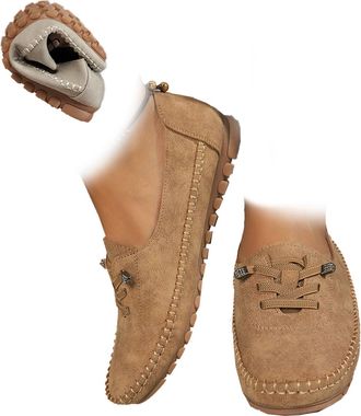 Generic Womens Comfortable Soft Hand-Stitched Genuine Leather Loafers, Vintage Leather Orthopedic Loafers, Wide Fit Breathable Slip-On Walking Shoes (Brown,3.