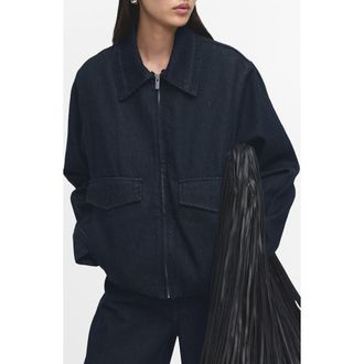 Mango Denim Jacket with Faux Fur Collar in Open Blue at Nordstrom, Size Medium