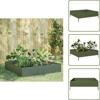 vidaXL The Living Store Fioriera Rialzata Giardino Verde Oliva 100x100x33,5 cm Acciaio - Fioriera da giardino
