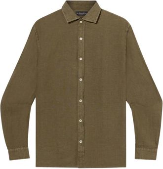 Brooks Brothers Slim Fit linnen overhemd met gespreide kraag - Heren - Casual Overhemden - Groen - 2XL - Linnen - Overhemden