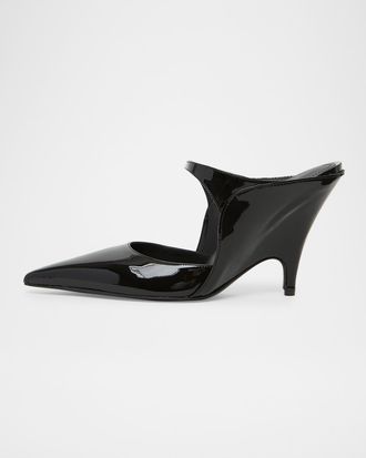 Ferragamo 95mm Jasir Patent Leather Mule Pumps