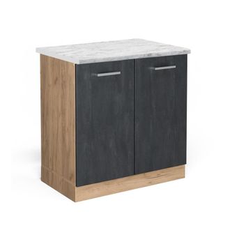 Vicco Armario Bajo Para Fregadero R-line, Hormig&oacute;n Negro, 80 Cm Et M&aacute;rmol