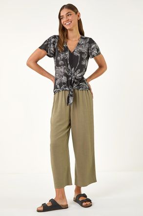 Roman Palm Tree Print Tie Front Top