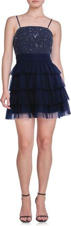 endless rose Floral Tiered Tulle Dress in Navy at Nordstrom, Size Medium