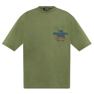 Dsquared2 DSquared2 Unisex Katoenen borstzak T-shirt met logo voor volwassenen (Salie Groen)