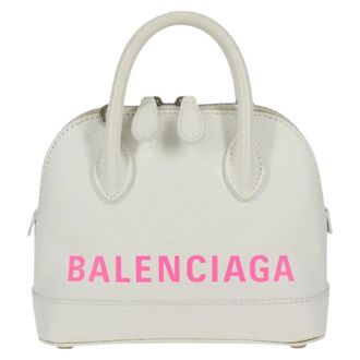 Balenciaga Logo Ville Leather White Leather Handbag (Pre-Owned)