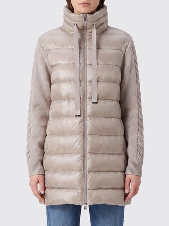 Herno Long Nylon and Knit Puffer Coat with High Neck and Down Padding