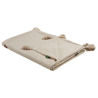 Beliani Manta De Algod&oacute;n Beige Marr&oacute;n Blanco 130 X 180 Cm Hecho A Mano Llama Deoghar