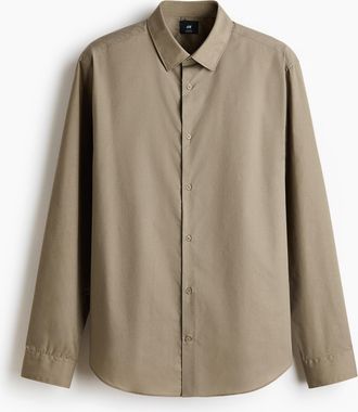H&M Easy-Iron-Hemd in Slim Fit - Khakigr&uuml;n