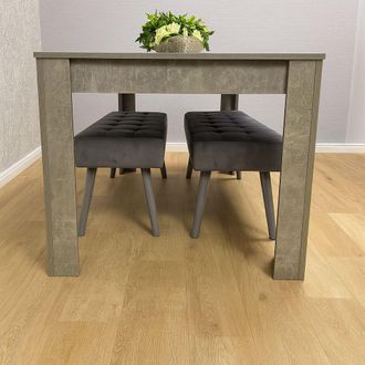 Kosy Koala Dining Table Set Of Modern Grey Table & 2 Grey Velvet Benches Dining Room Furniture in Brown