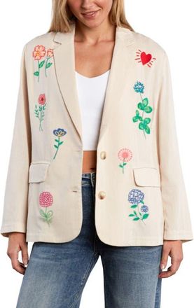 BILLY T Blossom Embroidered Blazer in Almond Milk at Nordstrom, Size X-Large