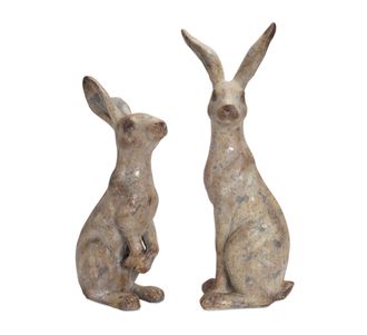 Melrose International Weathered Stone Standing Garden Rabbit Figurine (Set of 2) - Grey