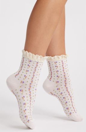 Free People Rosebud Waffle Knit Ankle Socks in Heavenly Pink at Nordstrom