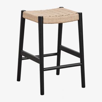 Sklum Sklum - Taburete Alto 65 Cm En Madera De Roble Y Cuerda Trenzada Mara