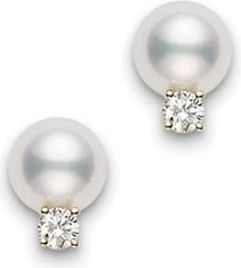 Mikimoto Akoya Cultured 8x8.5mm A+ Pearl Stud Earrings with Diamonds PES802DK