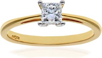 Jewelco London 18ct Gold Princess 1/3ct Diamond 4 Claw Solitaire Ring 4mm - PR0AXL9544Y18JPK