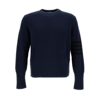 Thom Browne Round-neck Knitwear, male, Blue, Size: XL Round-neck Knitwear