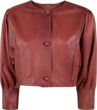 Chlo&eacute; Cropped Leather Round Neck Jacket