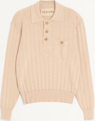 Valentino Long-Sleeved Ribbed Cotton Polo Shirt