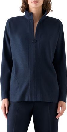 Akris Wool Jersey Half Zip Sweatshirt in Navy at Nordstrom, Size 10