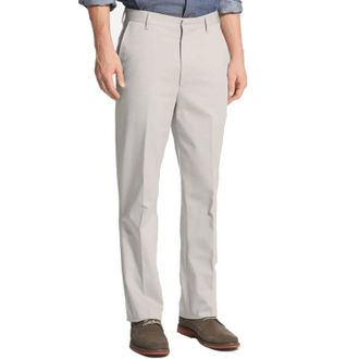 Berle Regent Plain Front Twill Performance Dress Khaki Trouser In Stone