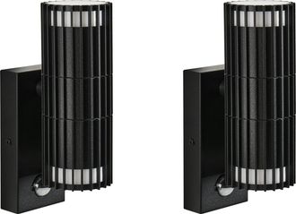 Beliani Conjunto De 2 L&aacute;mparas De Pared Exterior Con Sensor De Movimiento Iluminaci&oacute;n Moderna De Aluminio Negro Ernan