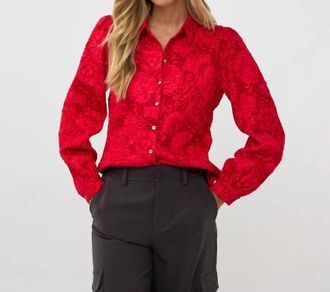 Esqualo Brandee Two-Tone Flower Jacquard Blouse In Red