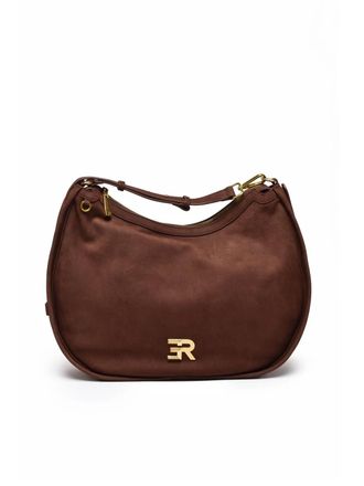 Ermanno Scervino Crescent-Shaped Brown Suede Shoulder Bag With Gold Hardware