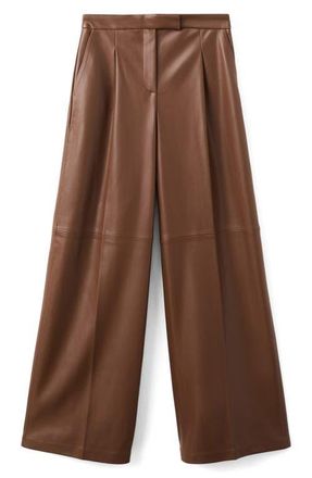 Mango Riga Faux Leather Wide Leg Pants in Medium Brown at Nordstrom, Size 10