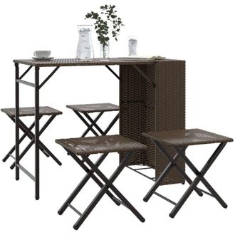 vidaXL Set da Pranzo da Giardino Pieghevole 5 pz Marrone in Polyrattan - Vidaxl