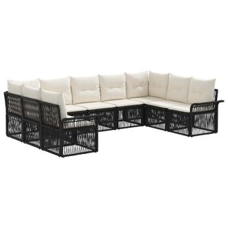 vidaXL Conjunto De Sof&aacute;s De Jard&iacute;n 9 Uds. 9 Plaza Negro Vidaxl