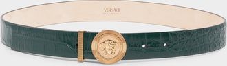 Versace Medusa Biggie Croc-Embossed Leather Belt