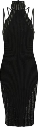 ADĀMO Andrea Adamo Halterneck Gebreide Midi Jurk - Dames - Kleedjes - Zwart - S - Polyester - Kleedjes