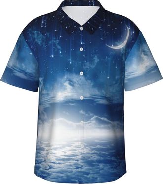 Generic Mens Hawaiian Shirt Star Moon Beautiful Artistic Night Work Shirt Comfortable Mens Short Sleeve, for Golf, Running, Holiday, XL