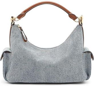 Lauren Ralph Lauren Washed Denim Small Blaike Shoulder Bag Shoulder Womens Handbags Blue/Lauren Tan, Polyester