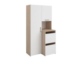 Vente-Unique Mueble de ba&ntilde;o con armarios, estantes y columna - Natural claro y blanco - L92 x Alt. 184 cm - ERKANO