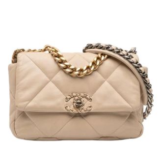 Chanel Pre-owned Medium 19 Flap Bag - Dames - Pre-owned - Beige - Maat: ONE Size Leer
