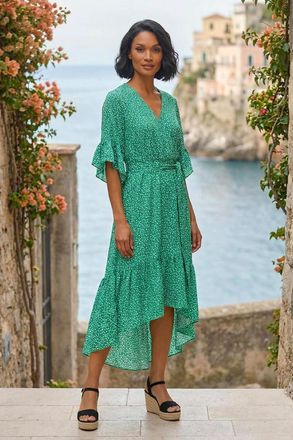 DUSK Ditsy Floral Print Ruffle Midi Dress