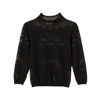 Twinset Lupetto Manica 3/4 Maglia Jacquard - Dames - Longsleeves - Zwart - M - Katoen - Tops