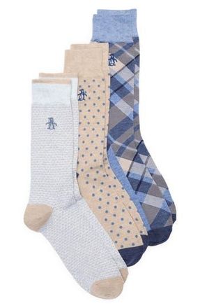 Original Penguin Pico Pattern Assorted 3-Pack Crew Socks in Cream at Nordstrom Rack