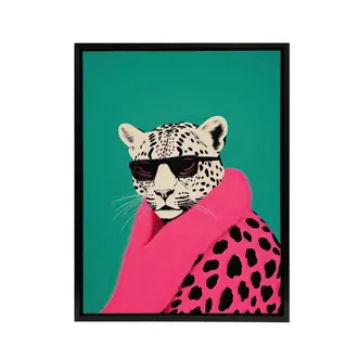 Artery8 Fashion Cheetah Vibrant Hot Pink Framed Canvas Wall Art Print | Size: W24 x H32
