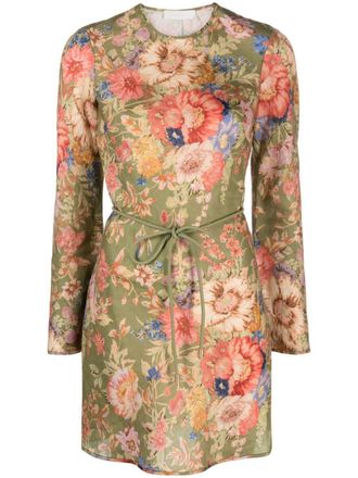 Zimmermann August floral-print linen minidress - Green
