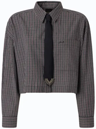 Pinko Cropped Checkered Shirt With Classic Collar And Decorative Tie