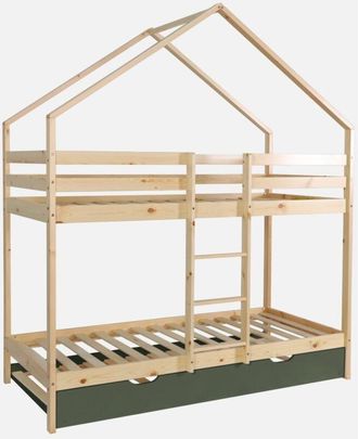 Sweeek Litera Infantil 190cm En Pino Natural Estilo Caba&ntilde;a Con Somier Y Caj&oacute;n