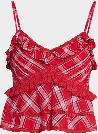 LoveShackFancy Sormina Tartan Cotton Top