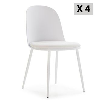 HOMN Set de 4 sillas blanco, patas met&aacute;licas y asiento tapizado