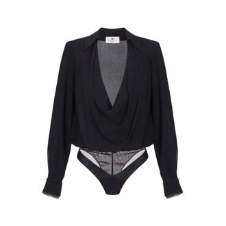 Elisabetta Franchi Body, female, Black, Size: M Bodysuit in viscose georgette