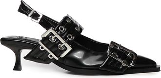 Ganni Feminine Buckle Kitten Heel Box Oleatex Black