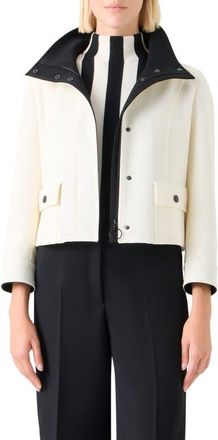 Akris Crop Virgin Wool Jacket in Cream-Black at Nordstrom, Size 12