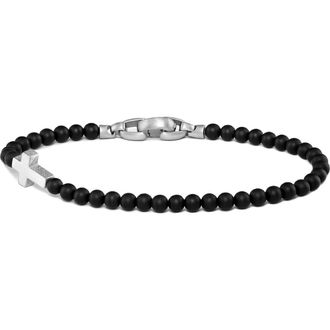Vincero Onyx Bead Cross Bracelet in Black at Nordstrom, Size Medium